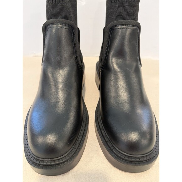 Zara Black Leather Black Ribbed Sock Ankle Boots Chelsea Women US 7.5 EUR 38 - Picture 8 of 15